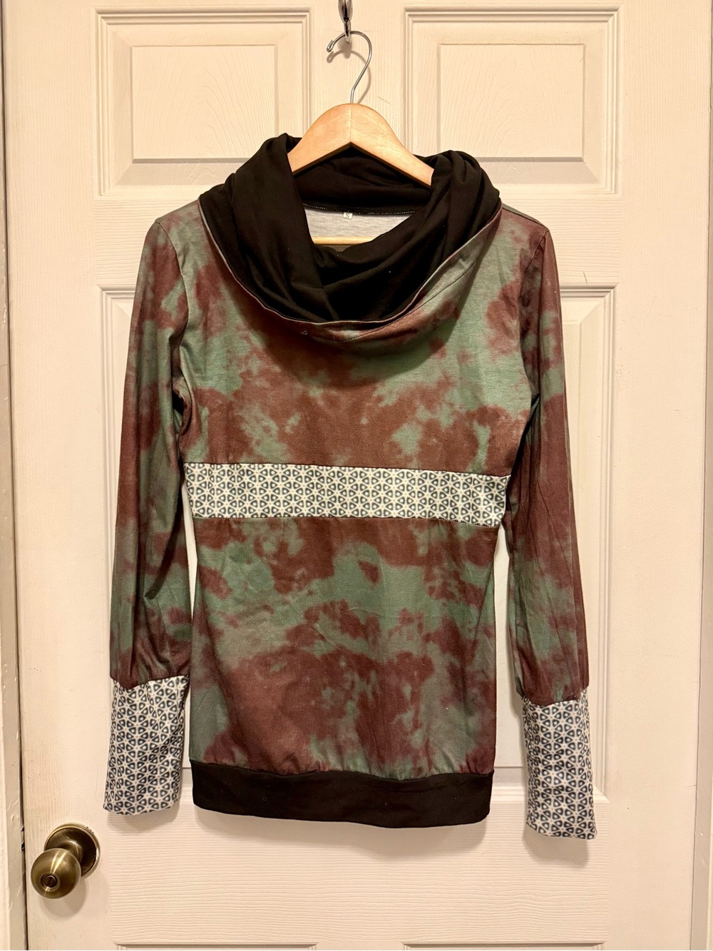 Handmade Tie-Dye Cowl Neck Pullover